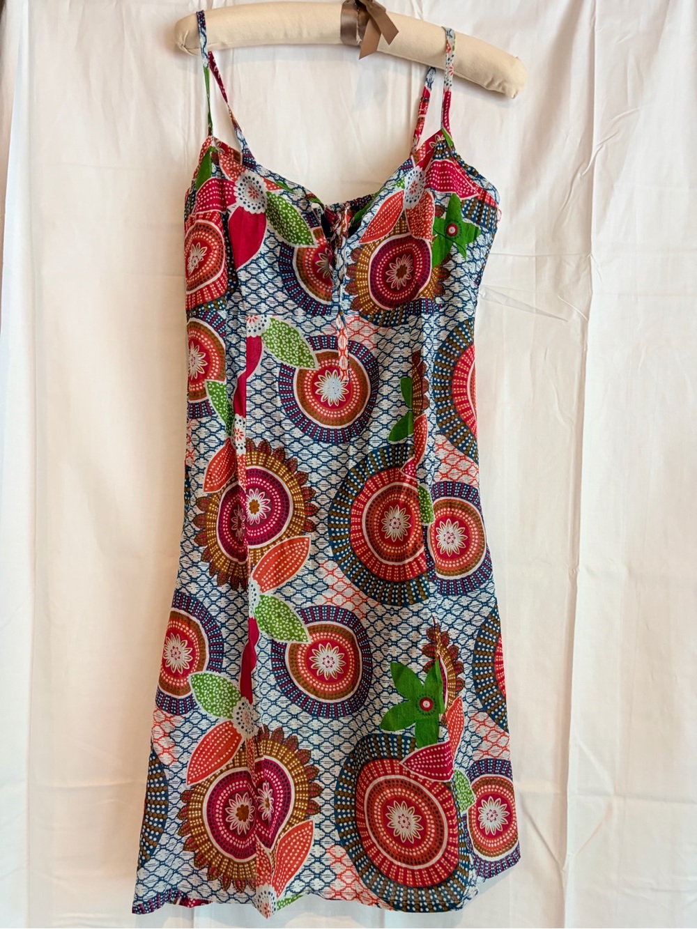 Junglee BilleeBright Circular Tie-Front Spaghetti-Strap Mini Dress in Multicolor